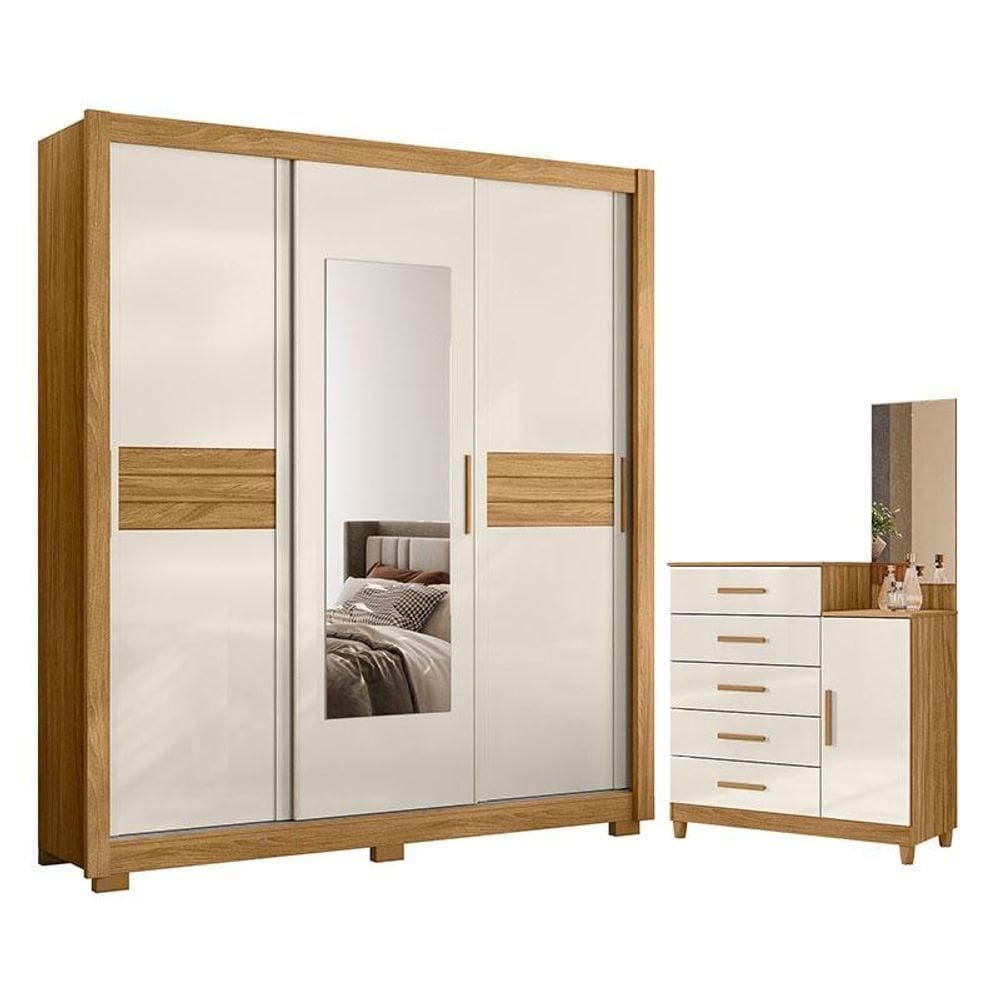 Guarda Roupa Casal Canadá E Cômoda Lisboa Freijó Off White - Moval