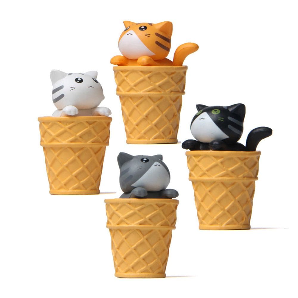 Estatuetas de gato fofo em cones de sorvete, enfeites de jardim em PVC