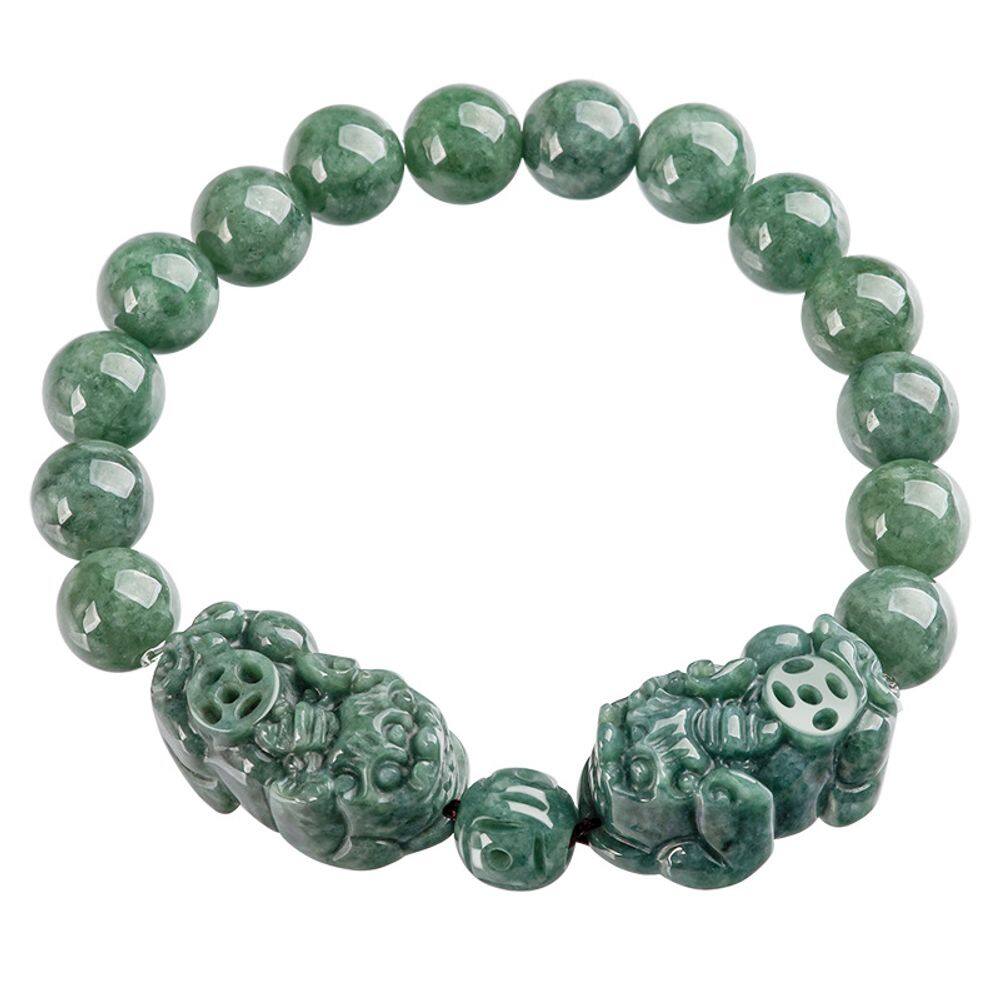 Pulseira natural de jadeíte A-Grade Double Pixius 10 mm Beads