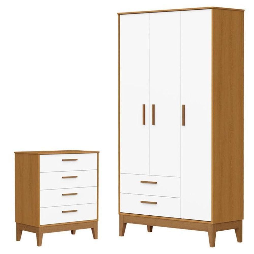 Guarda Roupa Infantil Flip 3 Portas Com Cômoda Gaveteiro Infantil Flip Branco Acetinado Savana - Reller