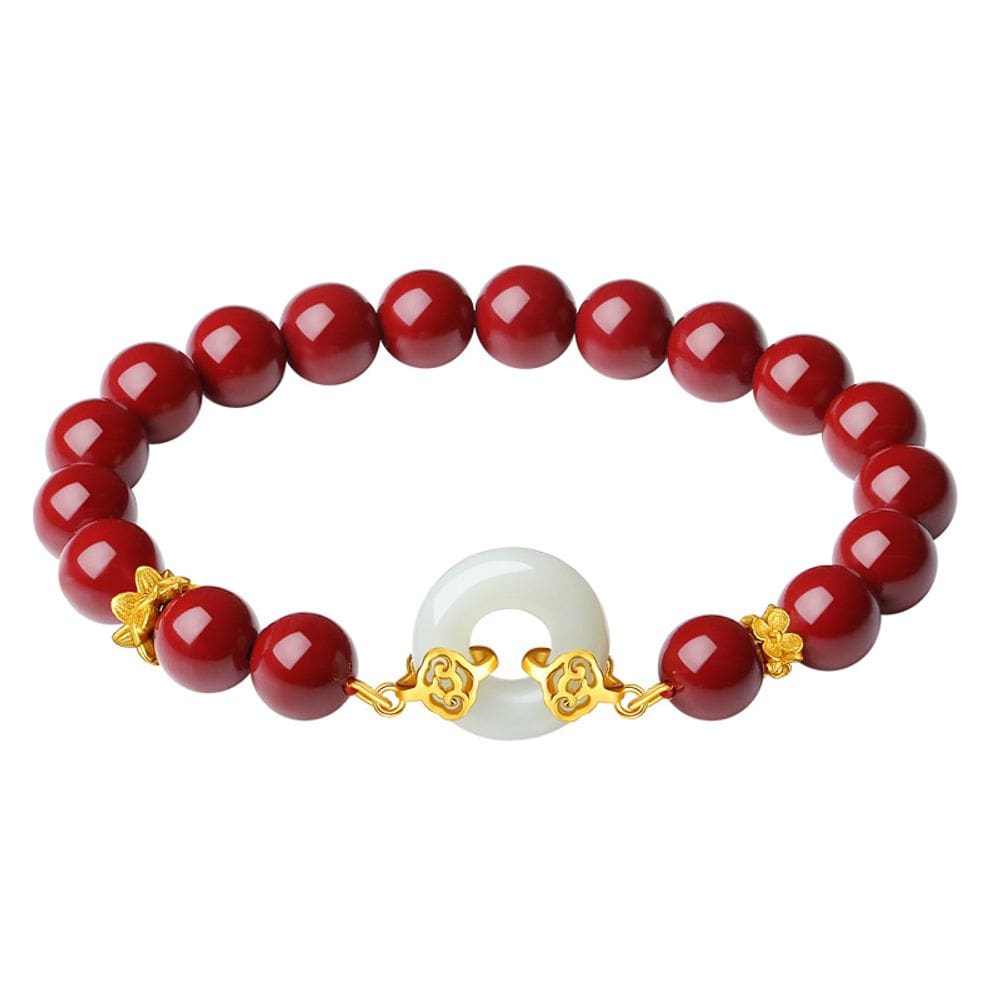 Pulseira Cinnabar para mulheres com nó de paz de jade branco