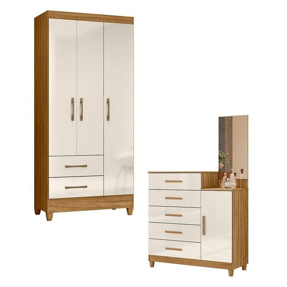 Guarda Roupa Solteiro Lima E Cômoda Lisboa Freijó Off White - Moval