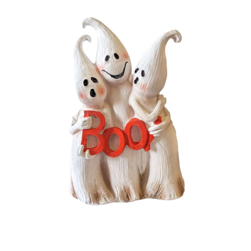 Escultura em resina para decoração de jardim Three Ghosts “BOO” 9,5 cm × 15 cm