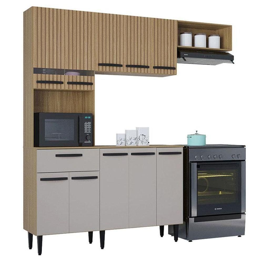 Kit Cozinha Dora Com Balcão Damasco Ripado Off White - Poquema