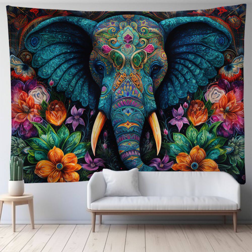 Tapeçaria para pendurar na parede, elefante colorido, 150x130cm