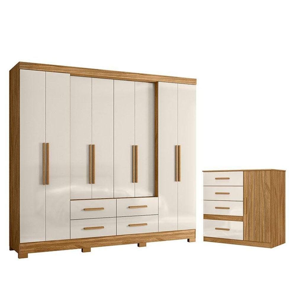 Guarda Roupa Casal San Lorenzo E Cômoda Vênus Freijó Off White - Moval