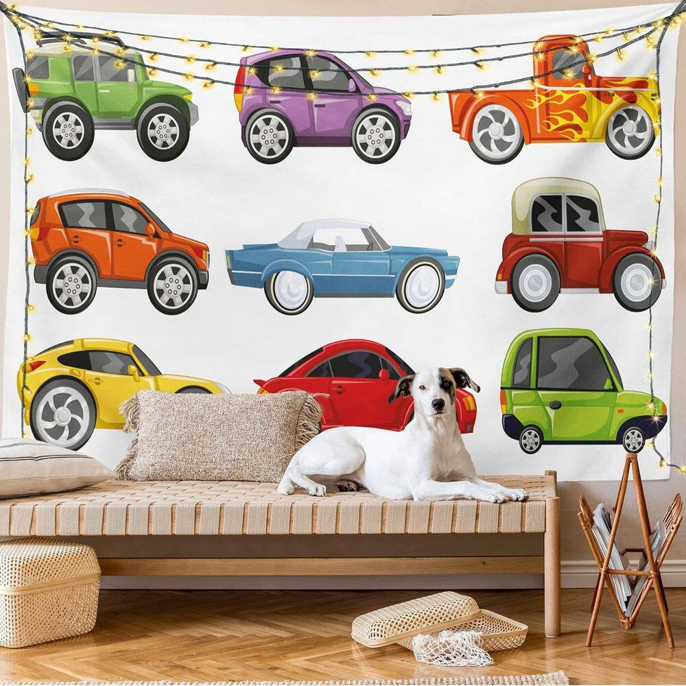 Tapeçaria para pendurar na parede, carros infantis, desenho animado, 150x130cm, poliéster