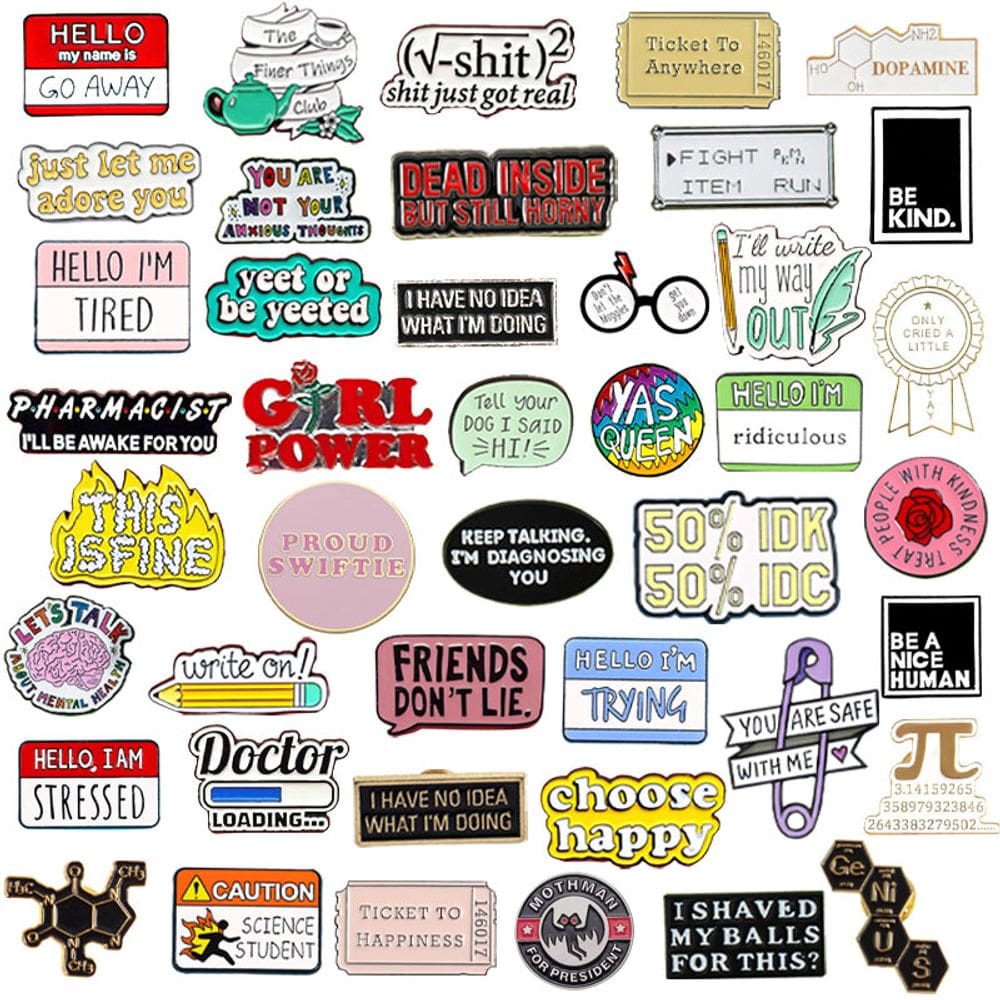 Conjunto de broches Funny Quote Cartoon Enamel, 40 peças de liga leve