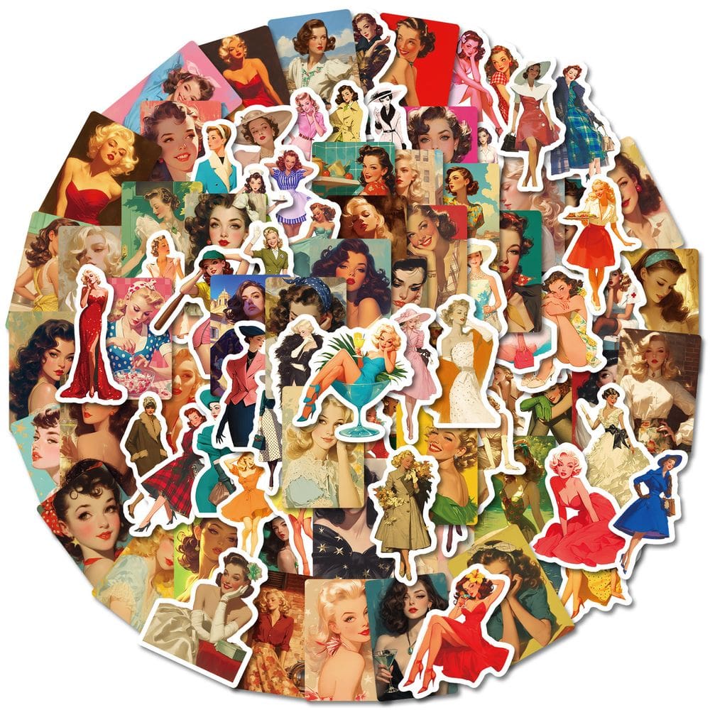 Pacote de adesivos Retro Fashion Lady 70s 80s em vinil impermeável