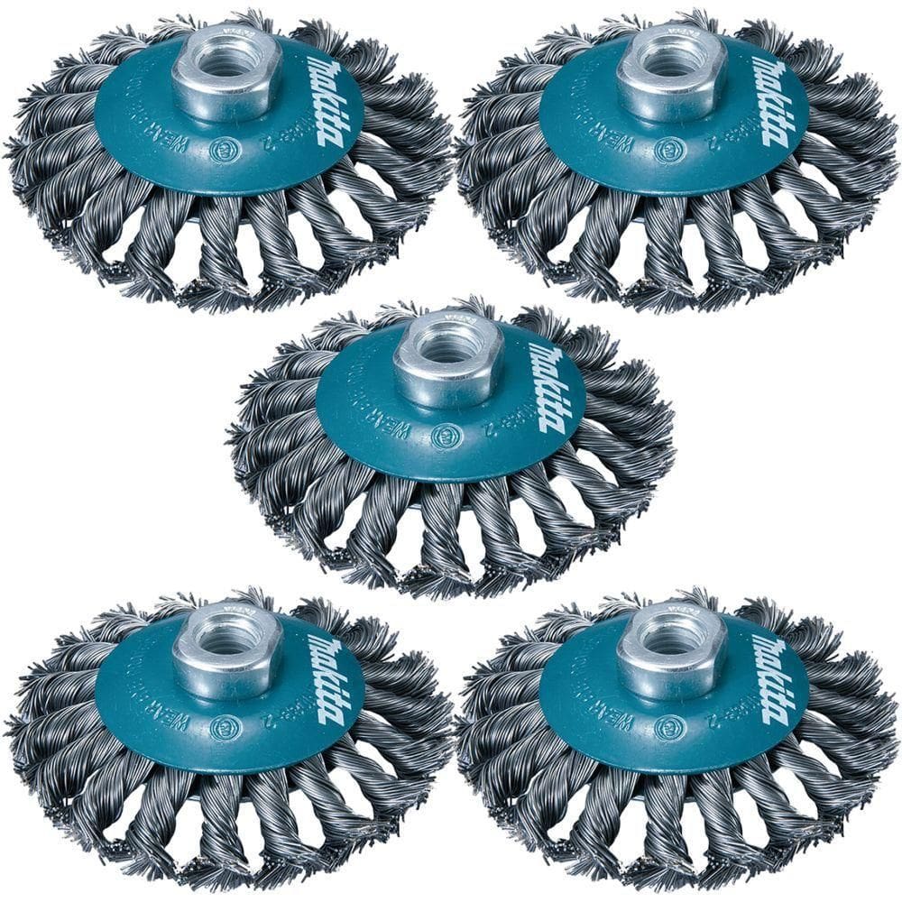Escova De Aço Tipo Cônica Fio Trançado 100mm M14 Makita D-55407 - 5 Unidades