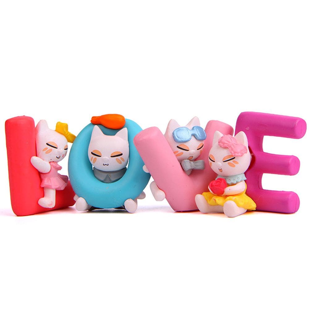 Conjunto de esculturas de estatuetas de gato Creative LOVE PVC 4 unidades