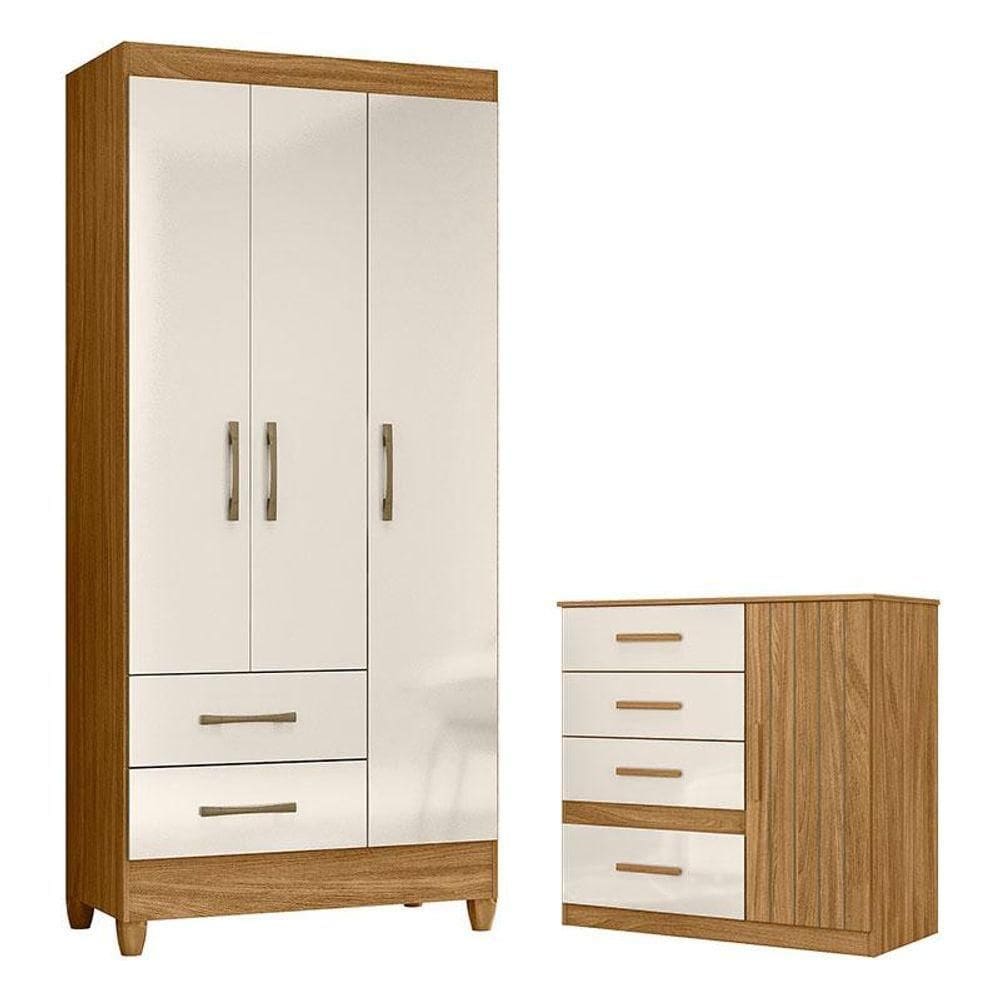 Guarda Roupa Solteiro Lima E Cômoda Vênus Freijó Off White - Moval