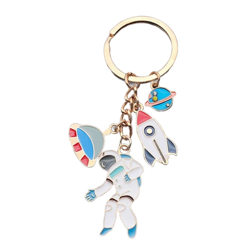 Chaveiro Astronauta de desenho animado com foguete, OVNI, Planet Charms