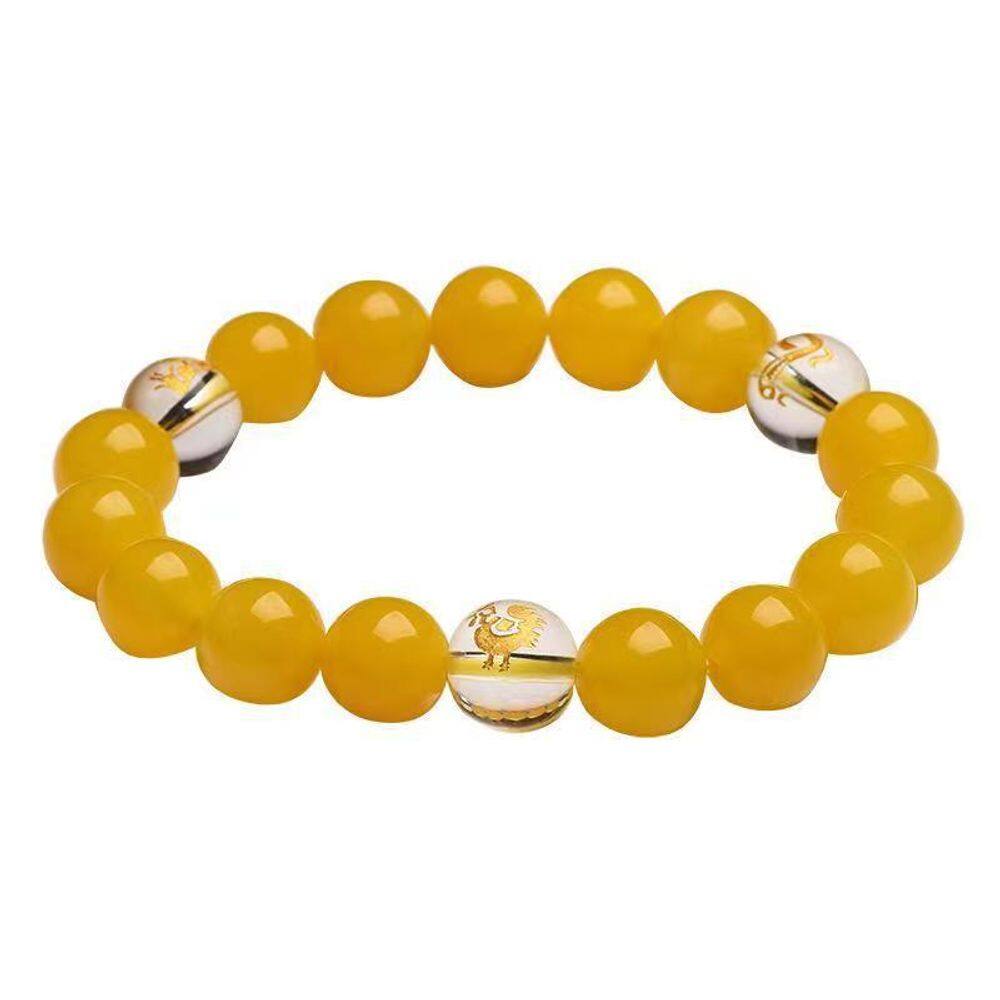 Pulseira de pérolas de ágata amarela de 10 mm para homens e mulheres