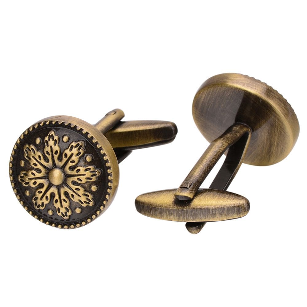 Abotoaduras de latão vintage para homens com design floral antigo