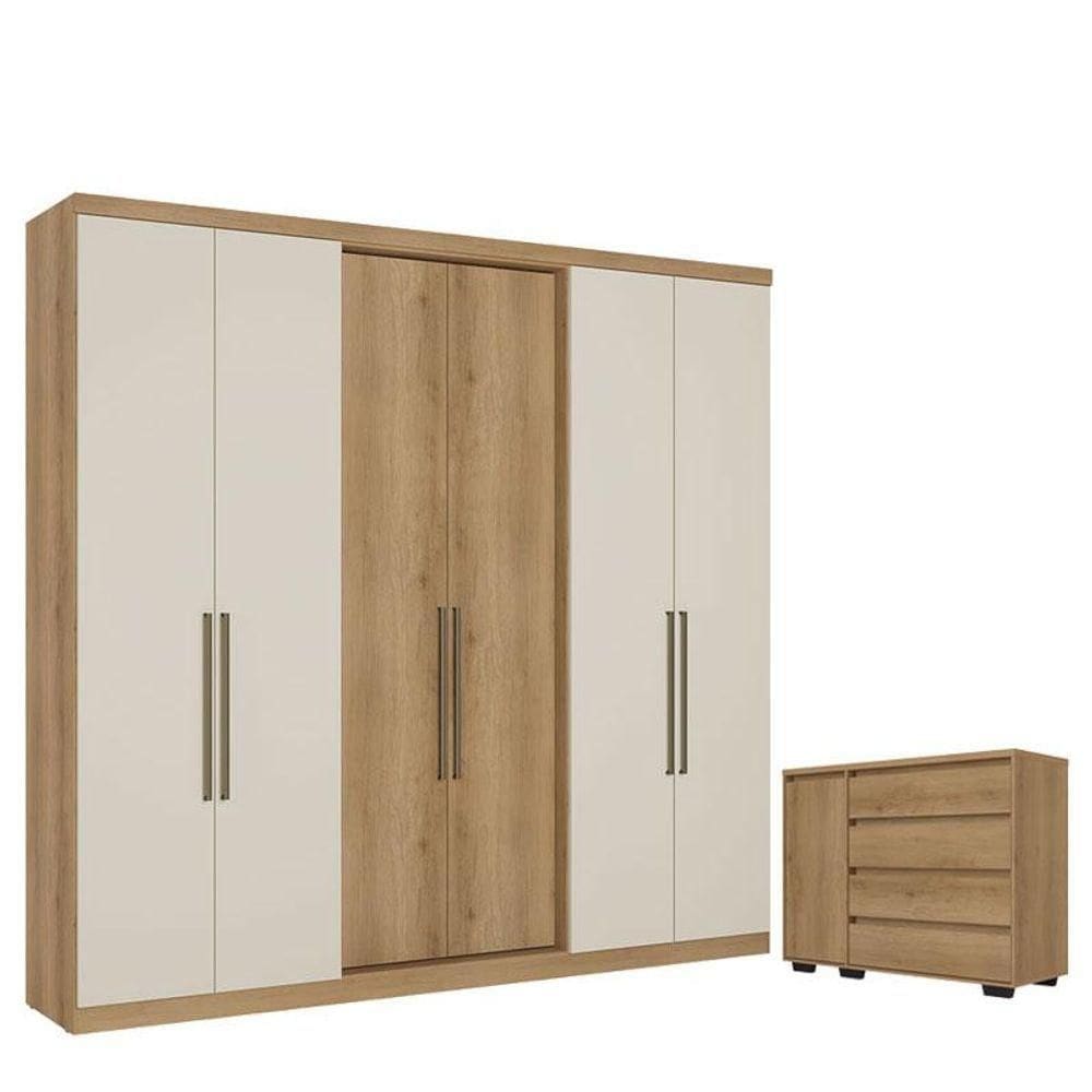 Guarda Roupa Casal Passione Ultra 6 Portas Capuccino Off White E Cômoda Com Porta Aurora Cappuccino - Thb