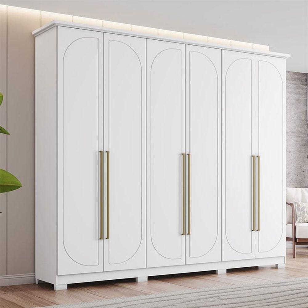 Guarda Roupa Casal Americano Ambiente 6 Portas 6 Gavetas Com Pés Branco - Henn