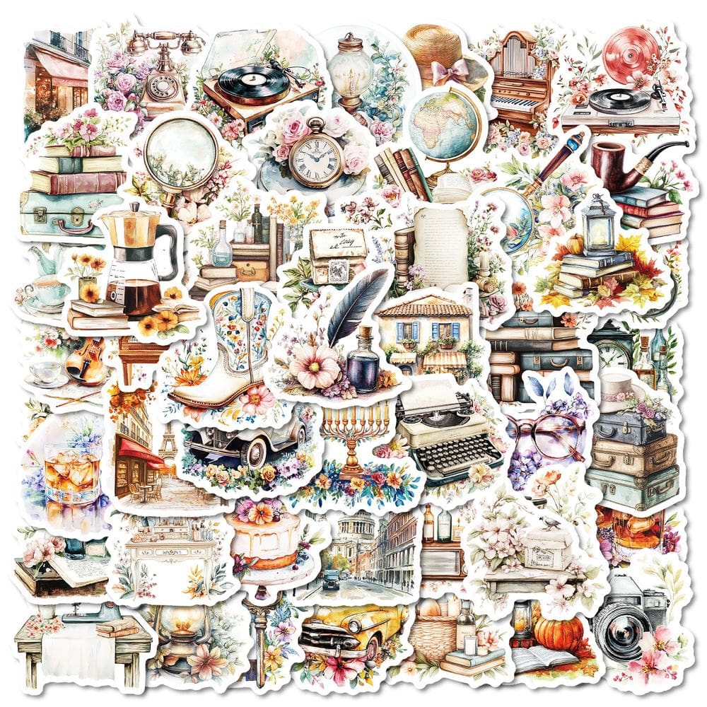 Pacote de adesivos Vintage World Theme, 50 unidades de estética retrô