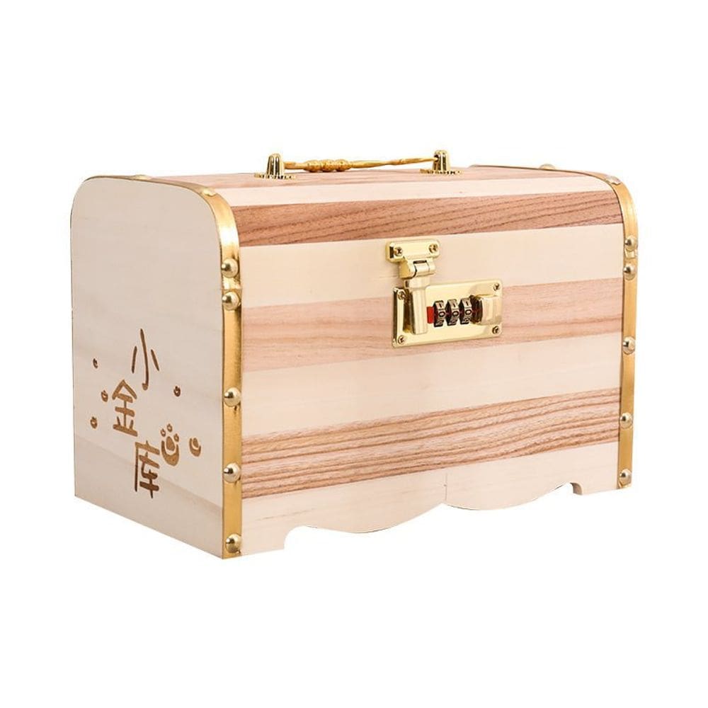 Banco de moedas de madeira com fechadura combinada, tamanho grande, 25x15x16,5 cm