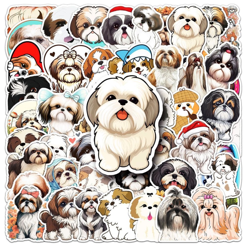 Pacote de adesivos Shih Tzu Dog, 50 peças de vinil fofo para cachorros de desenho animado