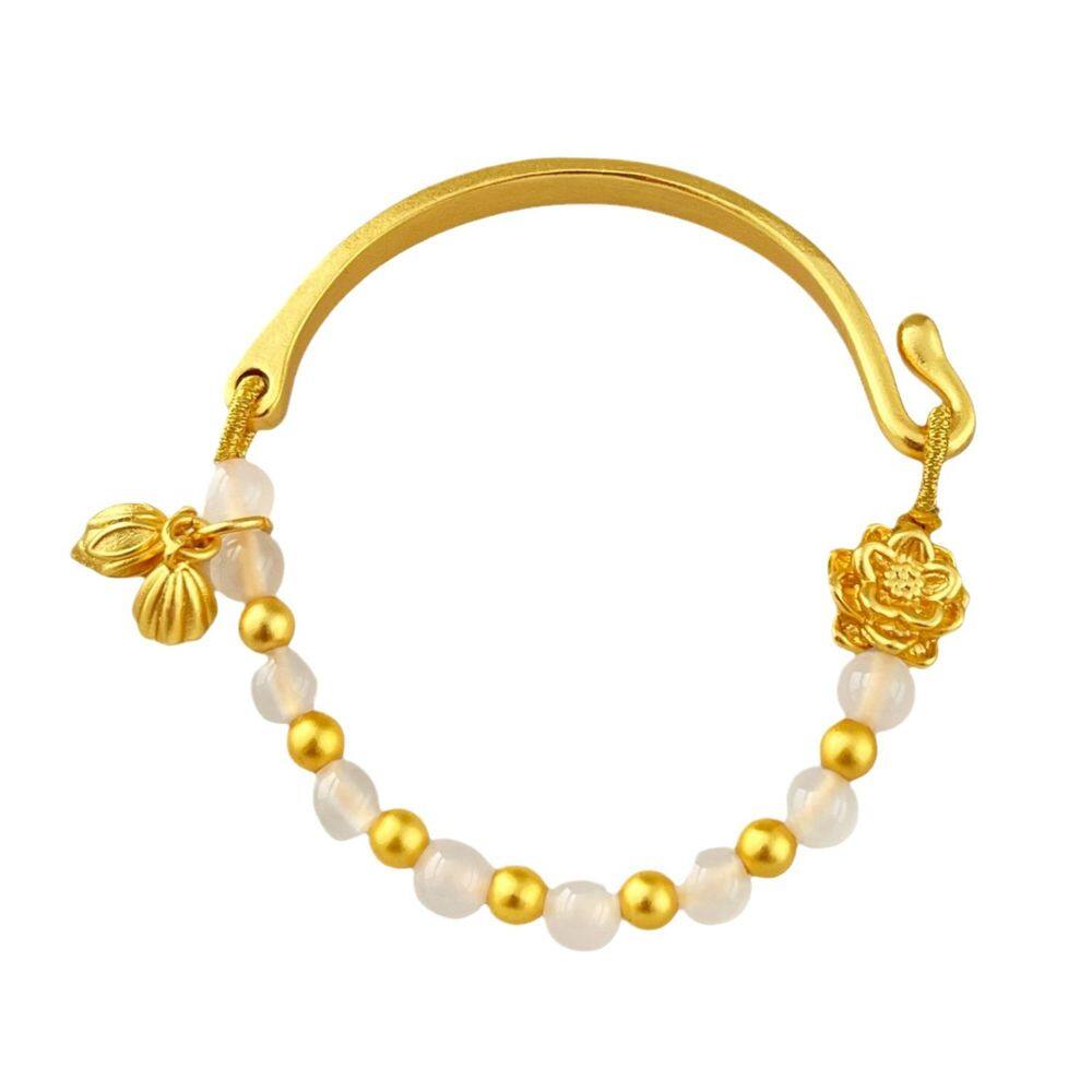 Pulseira de meia pulseira banhada a ouro para mulheres com flor de lótus