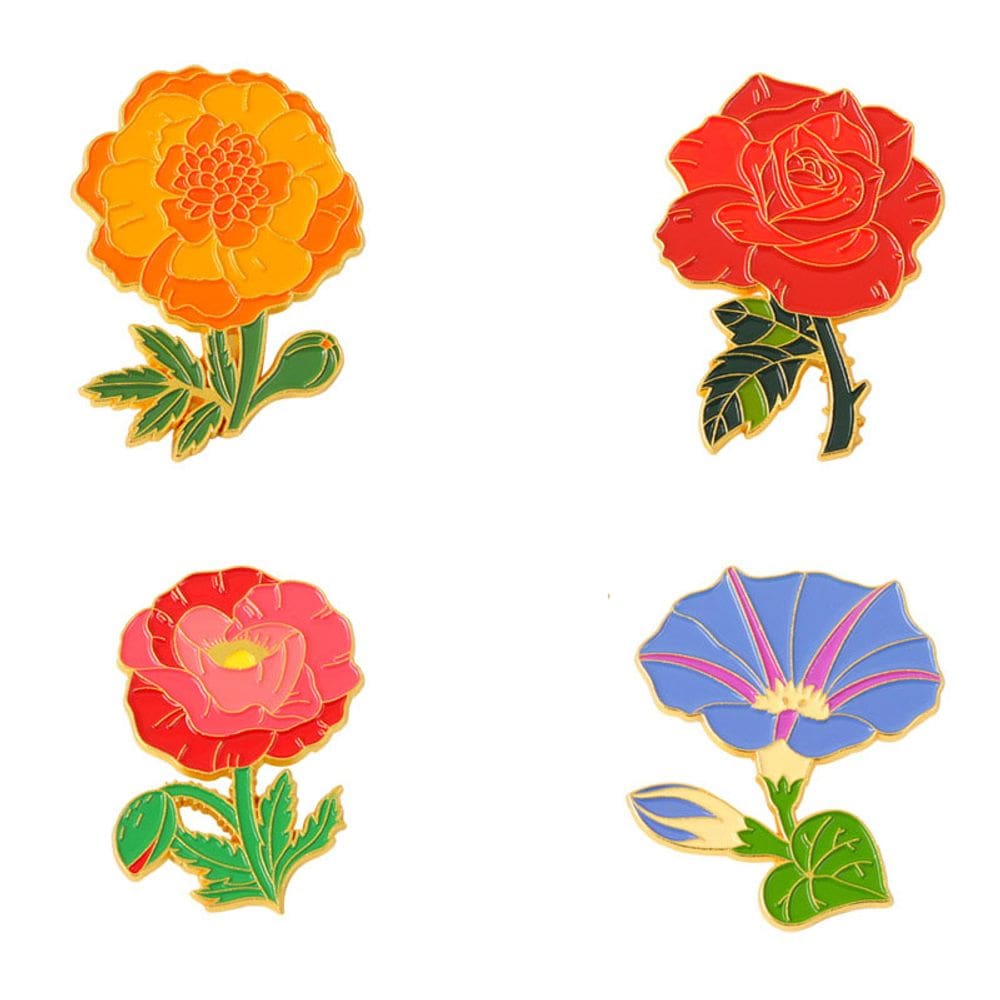 Conjunto de broches com design floral Poppy Rose Morning Glory
