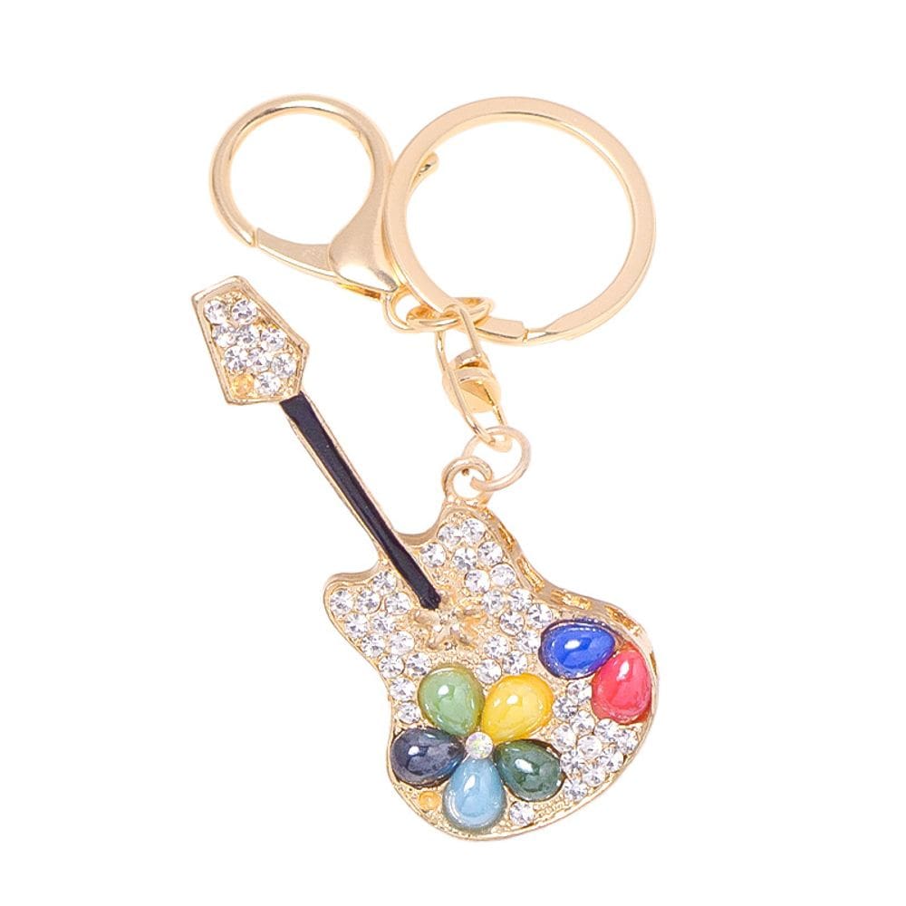Chaveiro Colorful Cat`s Eye Stone Guitarra Crystal Zinc Alloy
