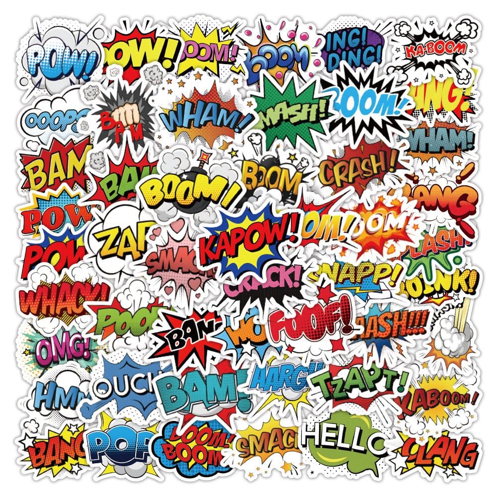 Pacote de adesivos Cartoon Word 50 unidades com letra colorida em inglês D