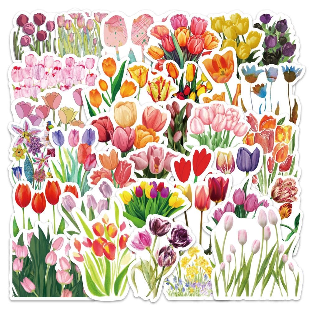 Pacote de adesivos Tulip, 50 unidades, vinil, impermeável, para uso DIY