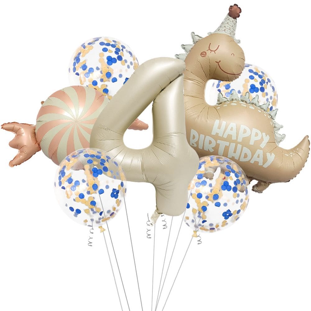Kit de balões Candy Dinosaur Theme com balão número 4, 7 unidades
