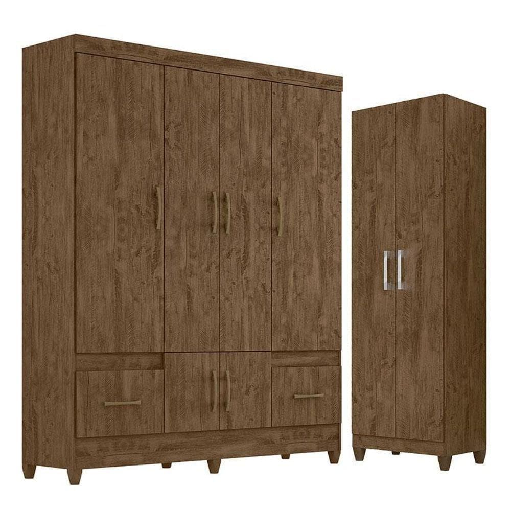 Guarda Roupa Casal Ms912 E Armário Multiuso New íris Castanho Wood - Moval