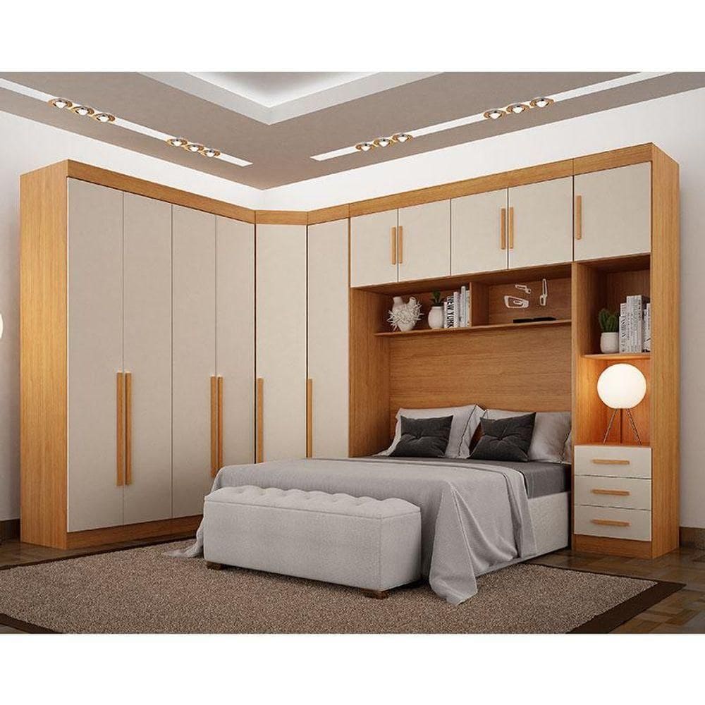 Quarto De Casal Modulado 11 Portas Orion Ambiente Cinamomo Off White - Leifer Móveis