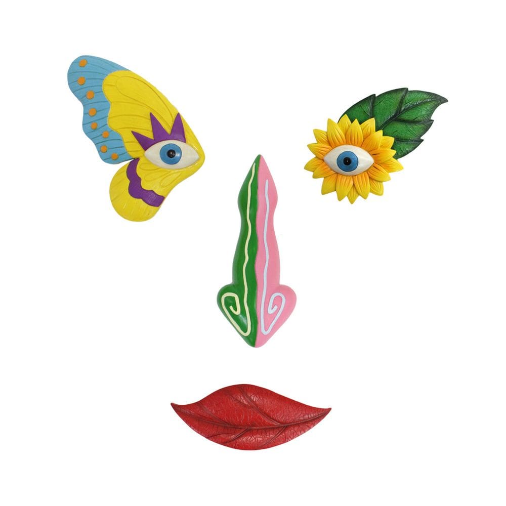 Estátua de decoração de jardim, borboleta colorida de resina com rosto de árvore