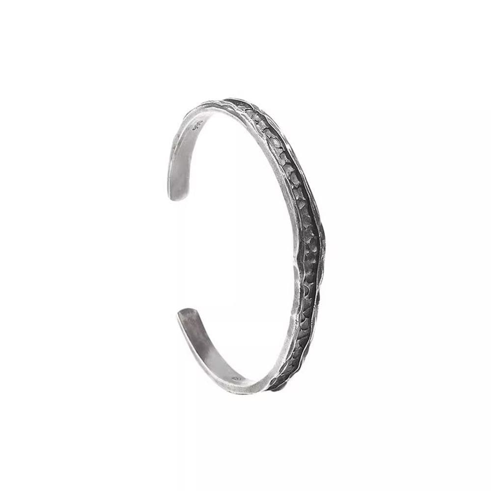 Pulseira de prata 925 vintage com textura profunda para homens e mulheres