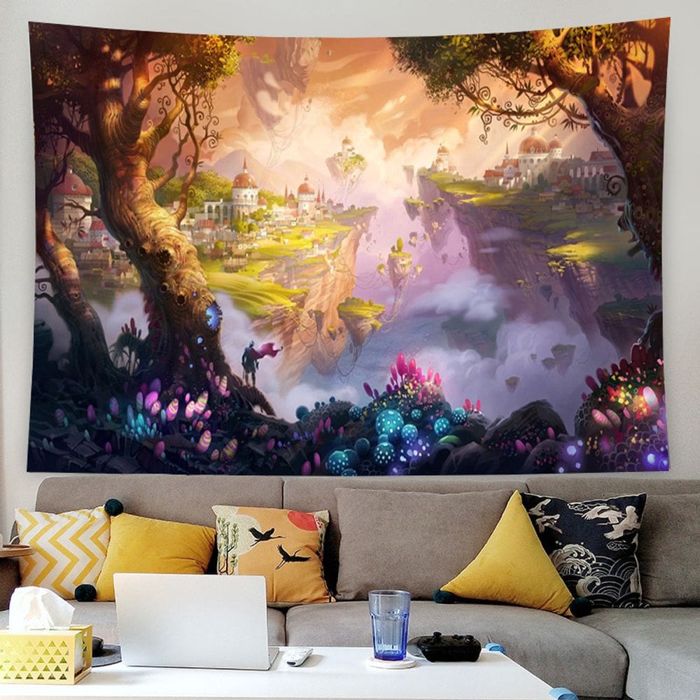 Tapeçaria para pendurar na parede Fantasy Castle Landscape 150x130cm