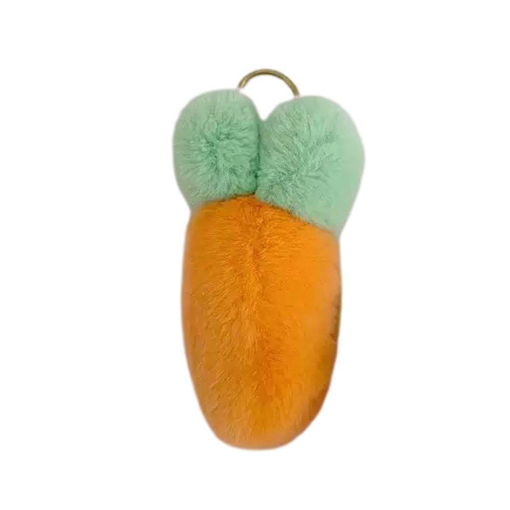 Chaveiro de pelúcia fofo em forma de cenoura com pompom para mulheres