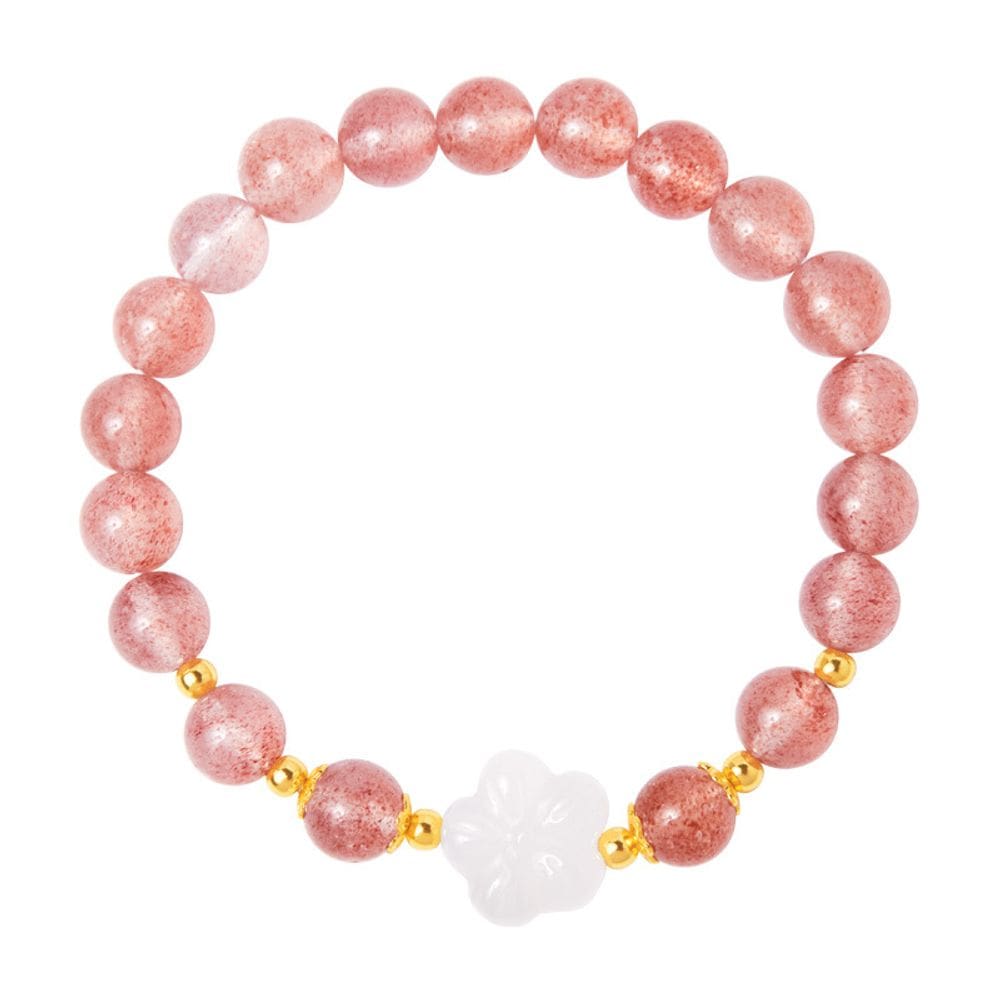Pulseira de flores em prata 925 com quartzo de morango