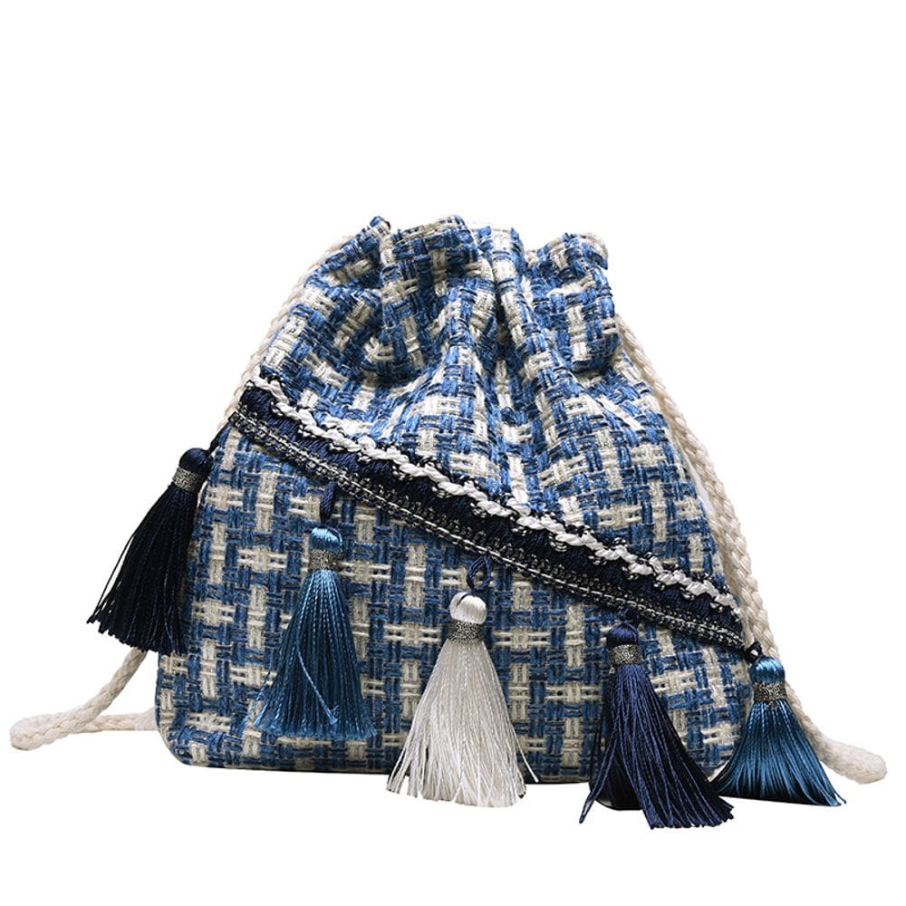 Bolsa Bucket Boho Chic Tassel com cordão para mulheres de algodão