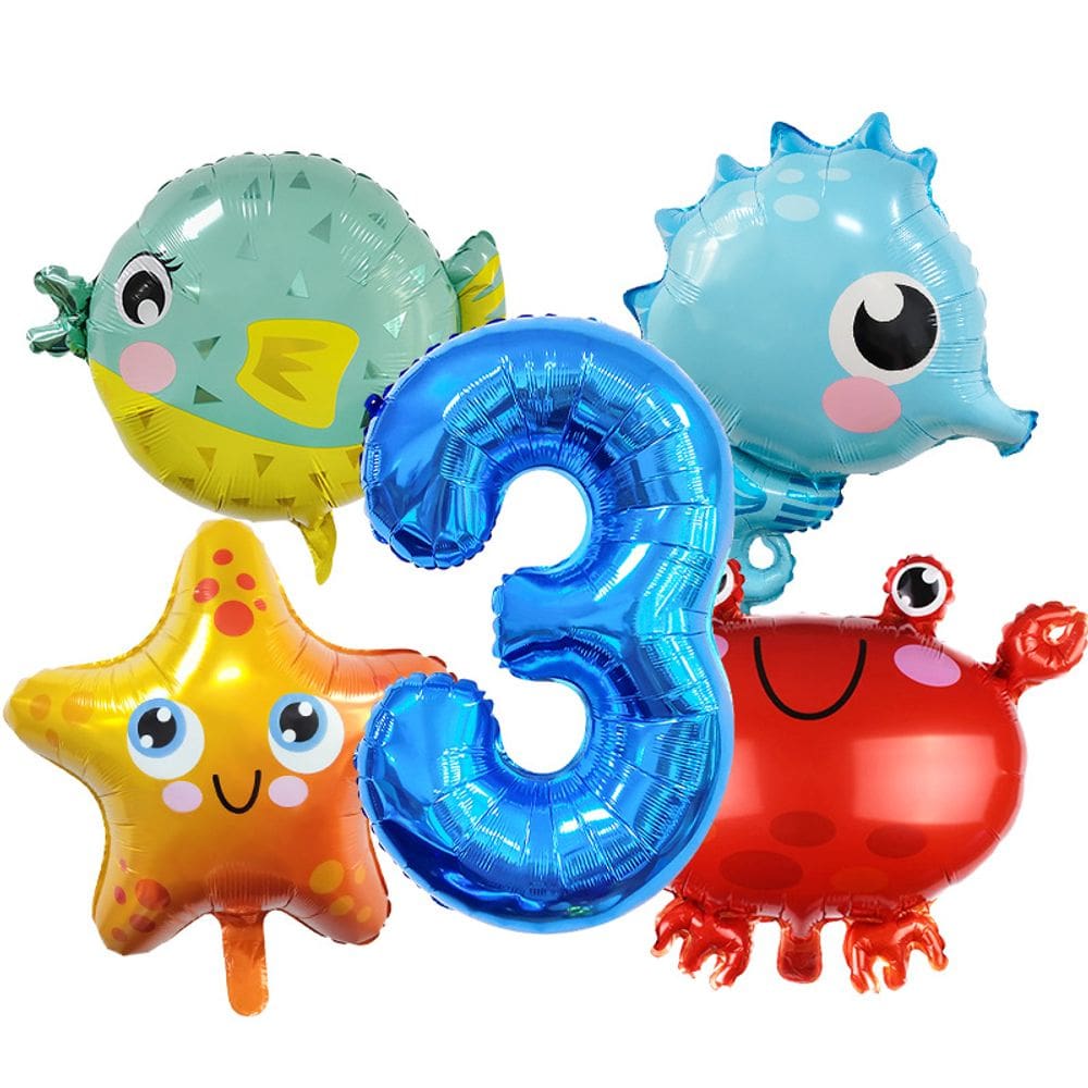 Conjunto de balões Ocean Animal Theme 3º aniversário x5