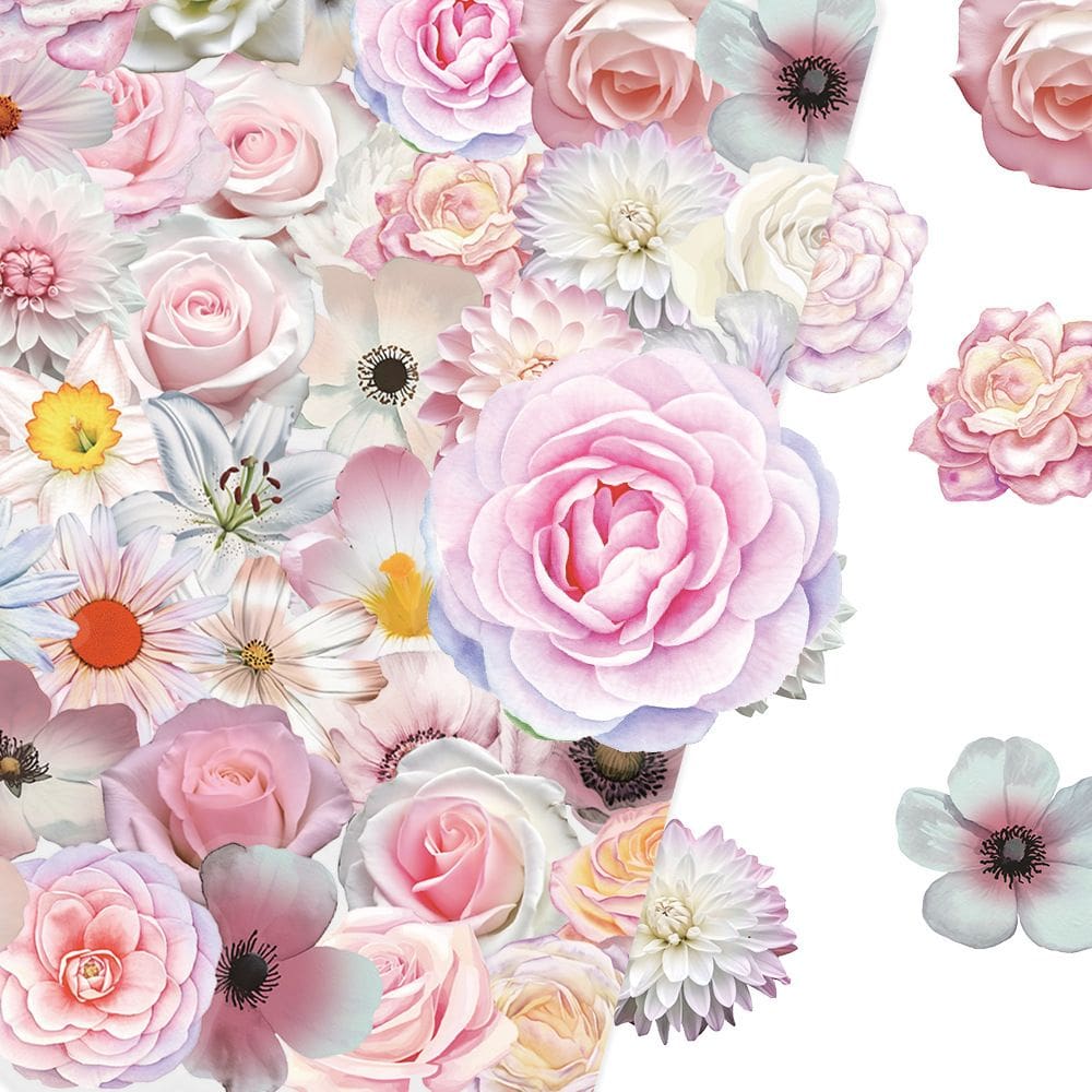 Pacote de adesivos PET, vinil floral transparente, 50 unidades de flor rosa