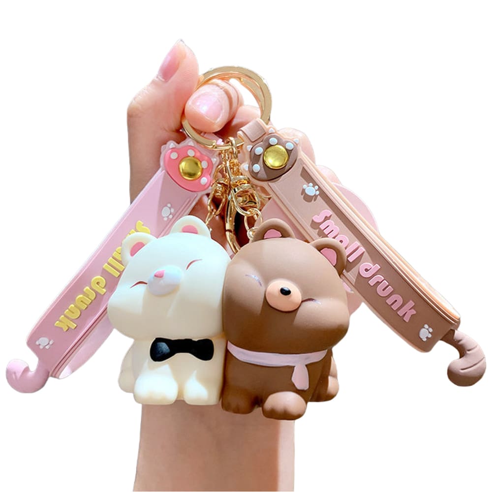 Chaveiro Cute Cartoon Shiba Inu & Bear Couple PVC e metal