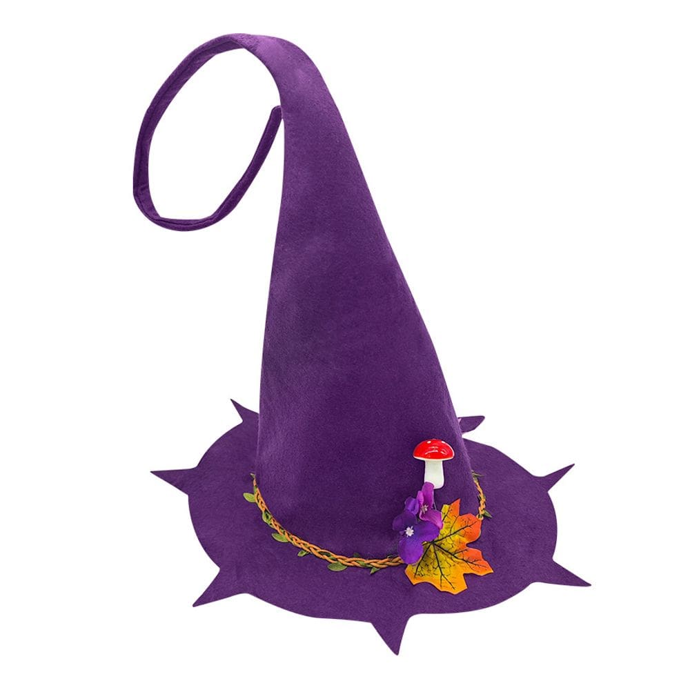Chapéu de cosplay de Halloween, chapéu de bruxa roxo em forma de cogumelo