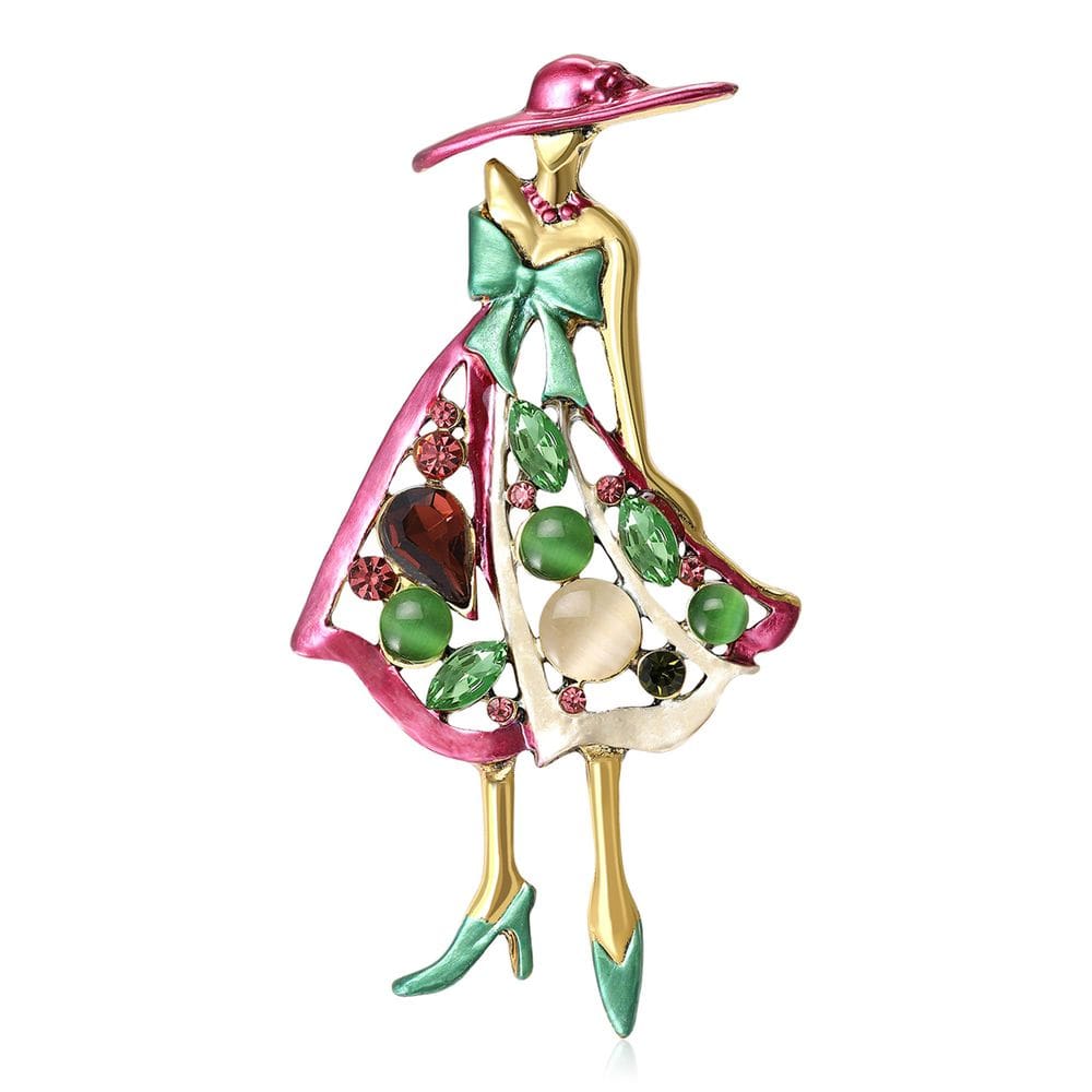 Broche Vintage Fashion Lady Alloy com strass 4,1 x 6,9 cm