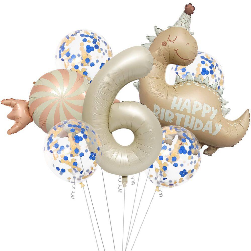 Conjunto de balões Candy Dinosaur Theme com balão número 6 de 32 polegadas