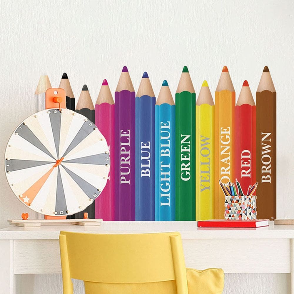 Adesivos de parede, papel de parede educativo, lápis de cor