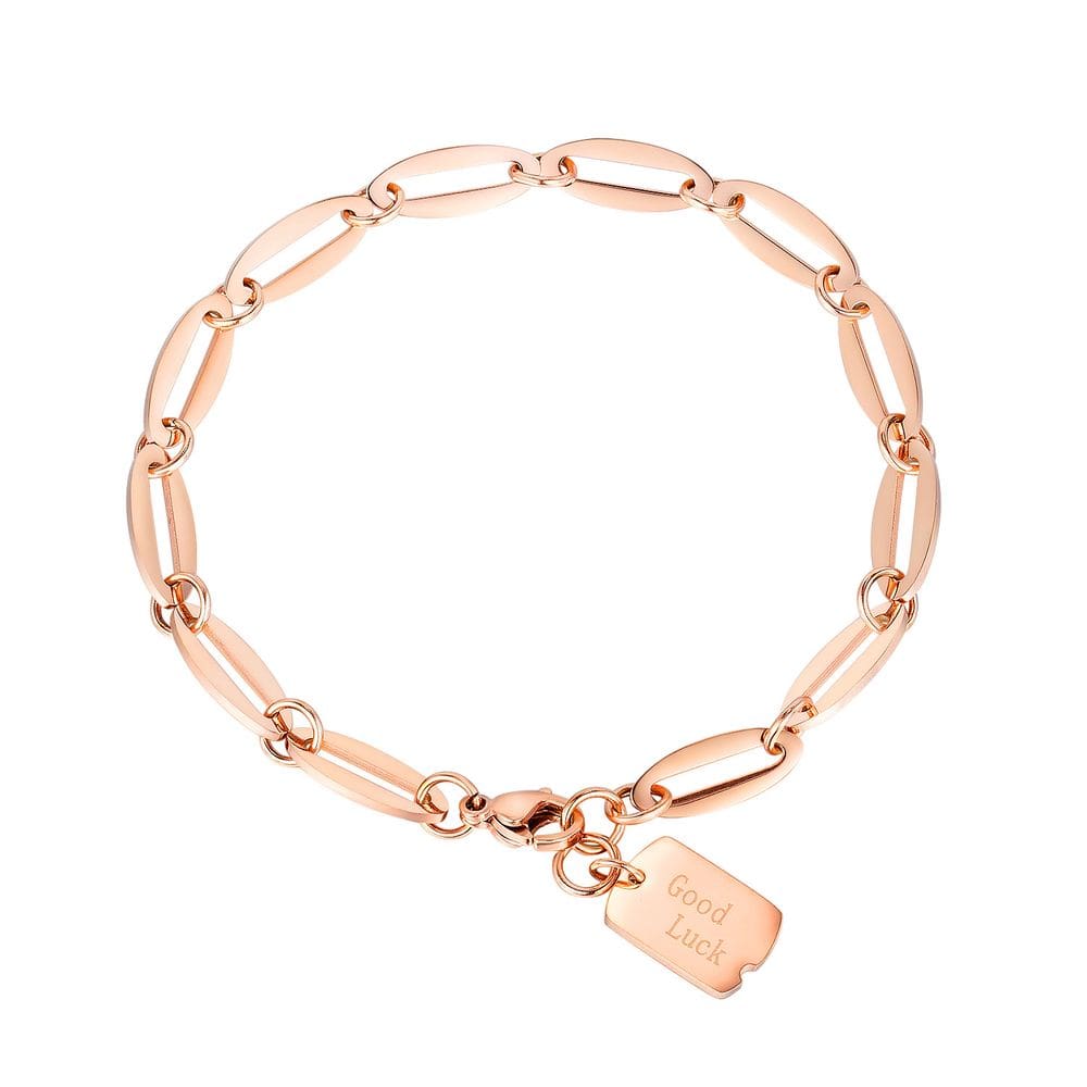 Pulseira: etiqueta geométrica para mulheres, aço inoxidável, ouro rosa