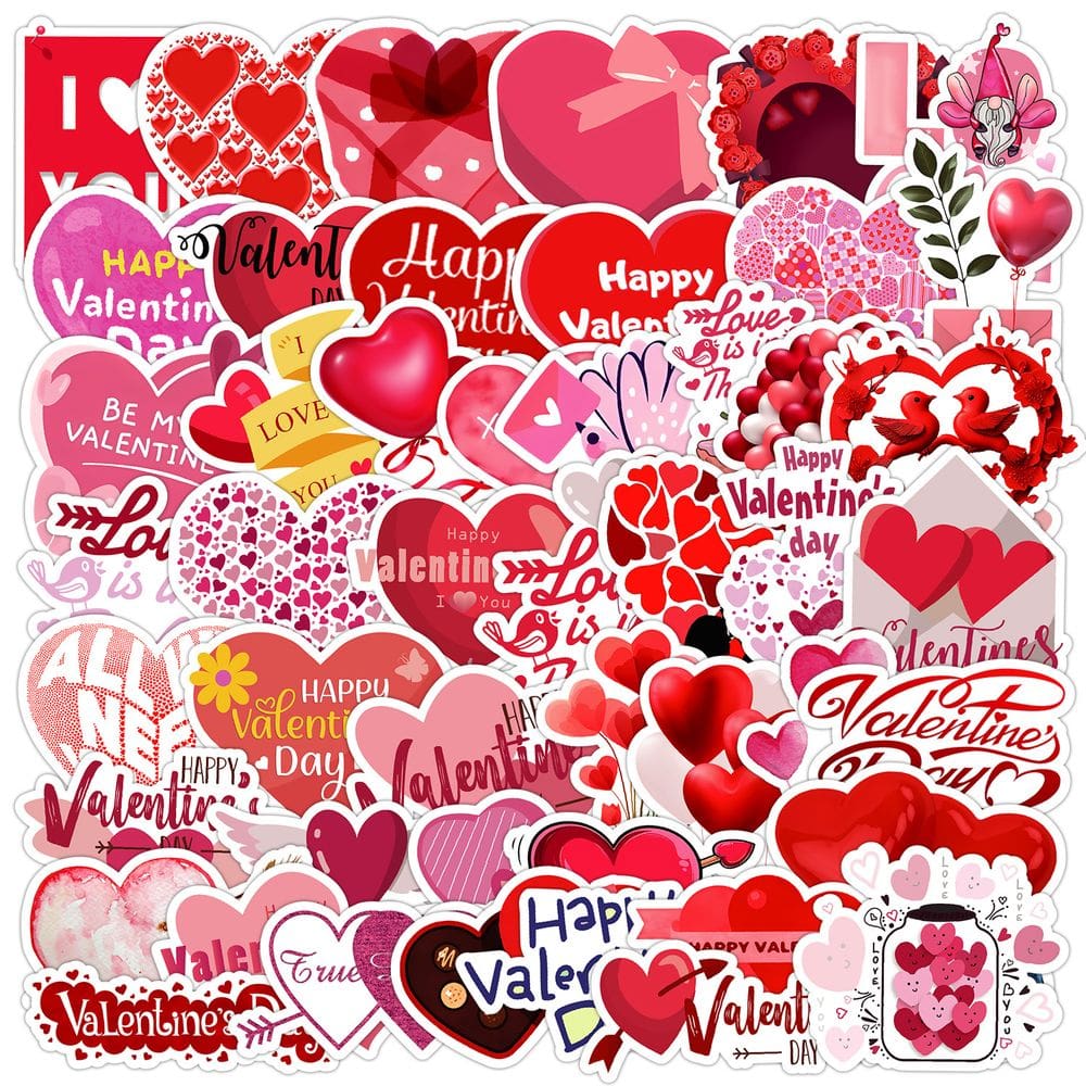 Pacote de adesivos para Dia dos Namorados, 50 unidades de vinil rosa Love Heart