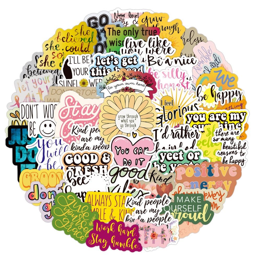 Adesivos de 100 peças de vinil impermeável colorido com citação motivacional
