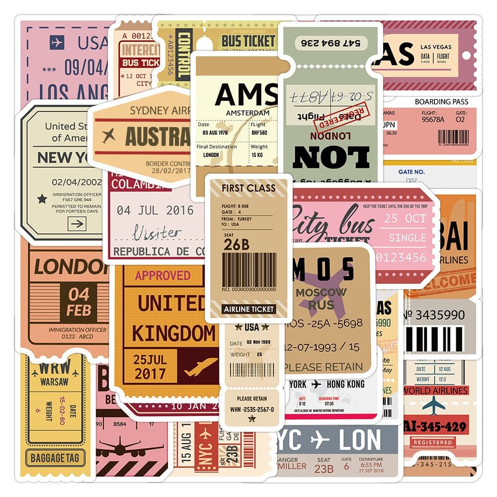 Pacote de adesivos Vintage Boarding Pass 60 unidades Retro Airline Ti