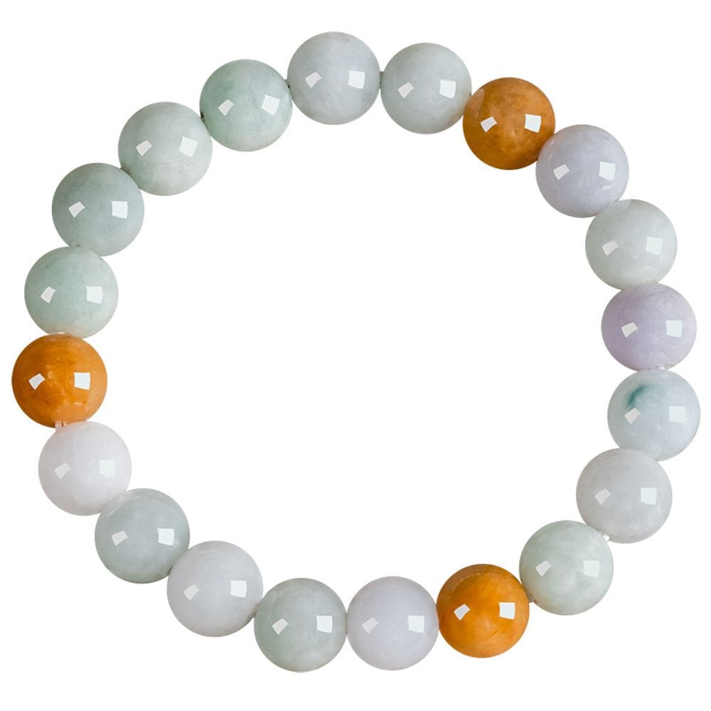 Pulseira de jadeíte birmanesa natural de 10 mm, jade frisado tricolor